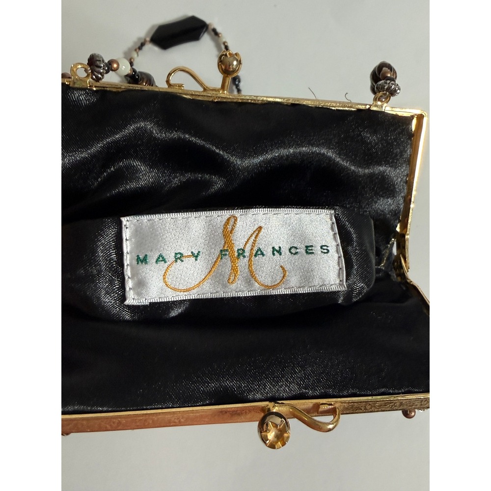 Mary Frances Vintage Beaded Tassel Evening Bag Black Pearl Embellished Kiss Lock - Picture 9 of 16